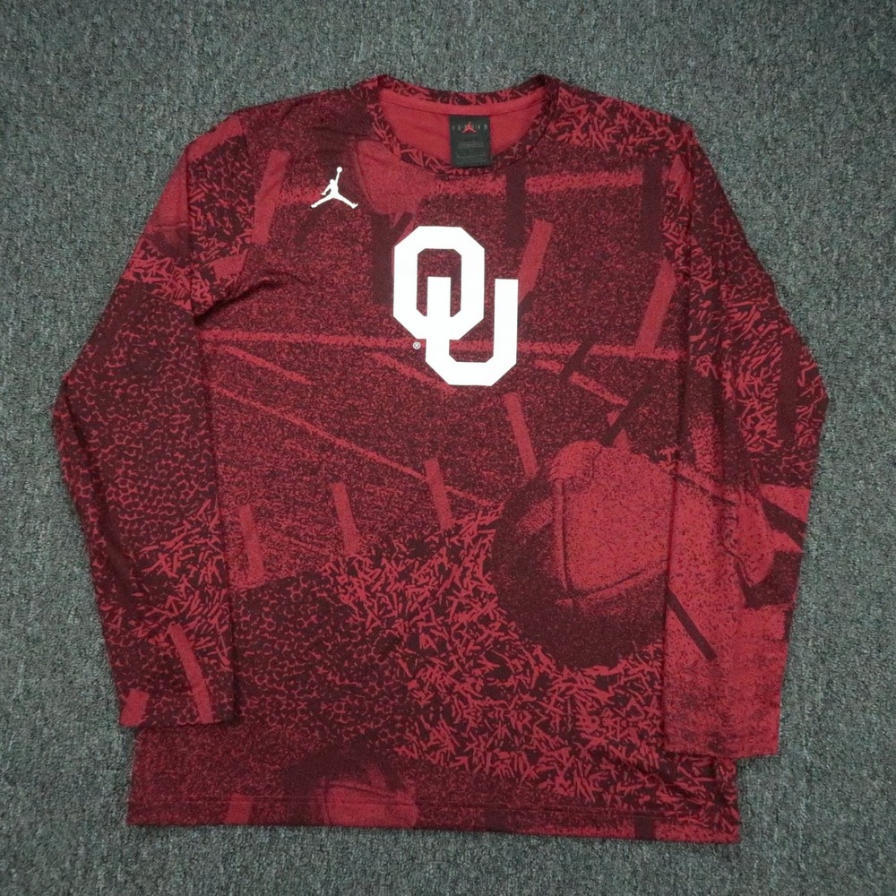 Oklahoma Sooners Shirt Mens Medium Red Air Jordan Football Athletic Long Sleeve